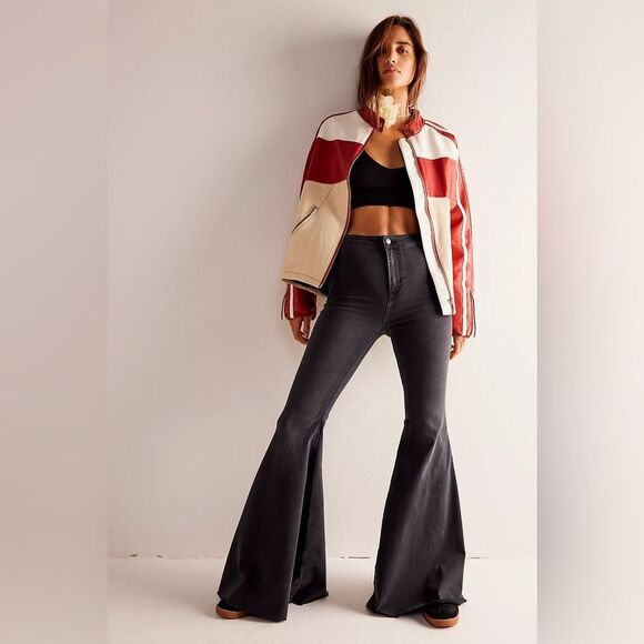 Free People Just Float On Flare Washed Black High Waisted Bell Bottom Jeans 29 - Picture 1 of 12